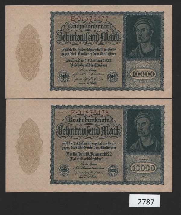 (BN-2787) Germany P-72 AU 10,000 Marks, A consecutive pair, seldom seen