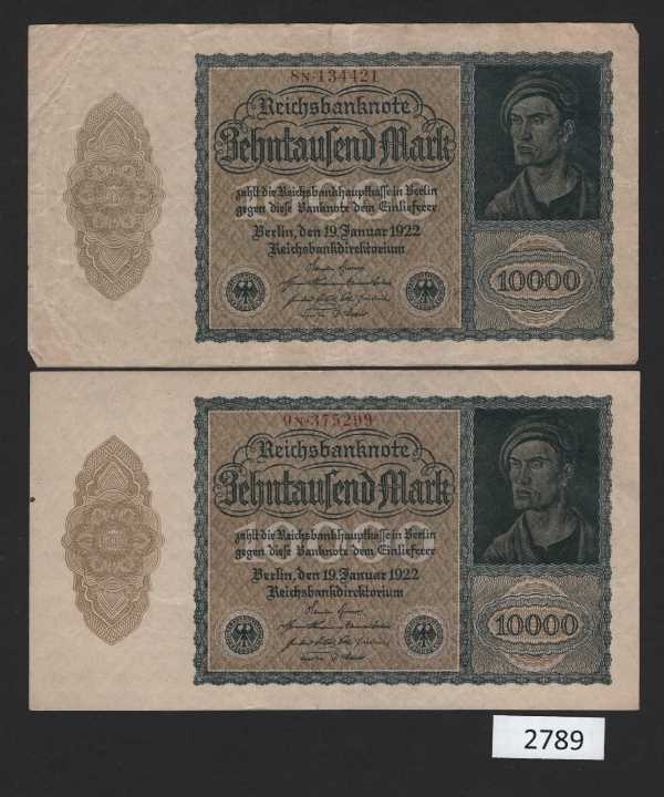 (BN-2789) Germany P-72 VF 10,000 Marks, Blocks 8N and 9N
